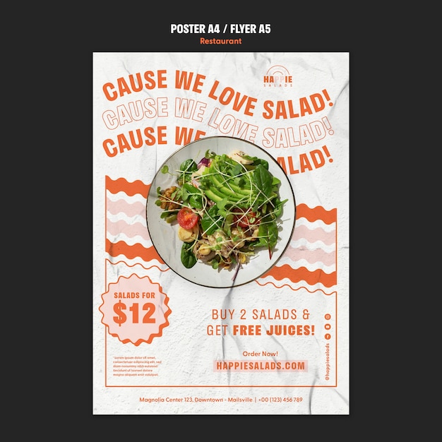 Free PSD flat design restaurant  poster template