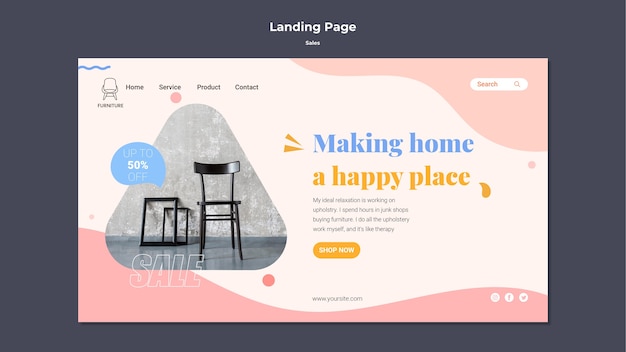 Flat design sale template of landing page