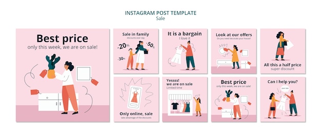 Free PSD flat design sales instagram posts