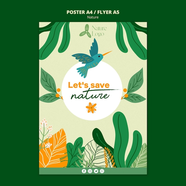 Free PSD flat design save nature poster template