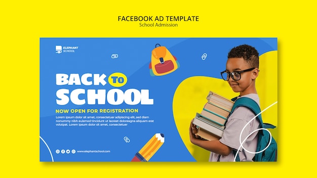 Flat design school admission facebook template