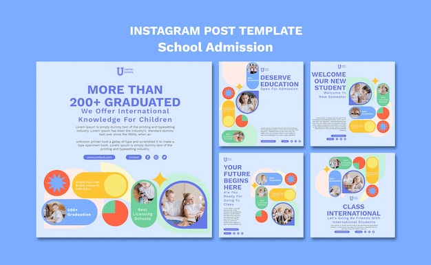 Free PSD flat design school admission instagram posts