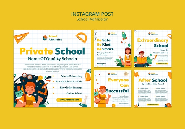 Free PSD flat design school admission instagram posts