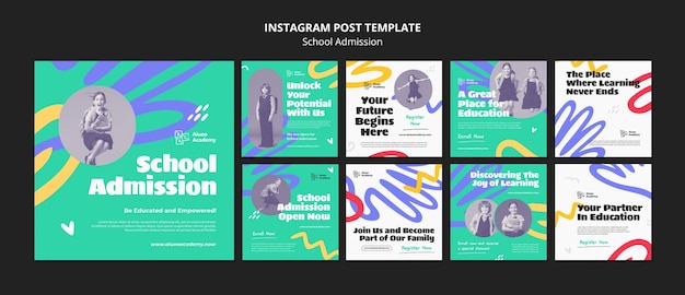 Free PSD flat design school admission instagram posts