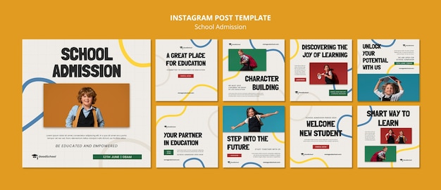 Flat design school admission instagram posts