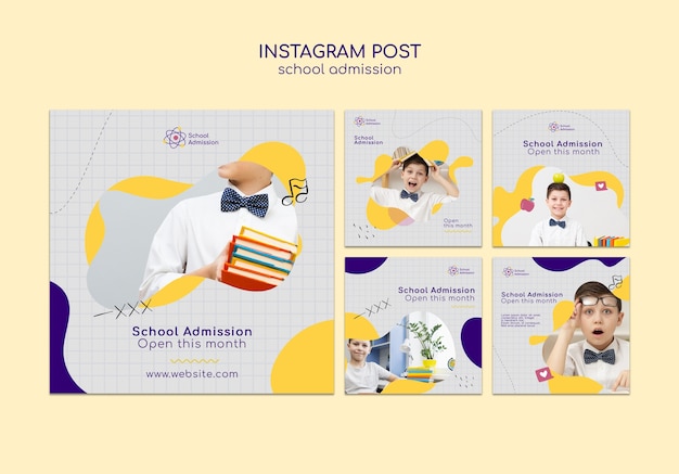 Free PSD flat design school admission instagram posts