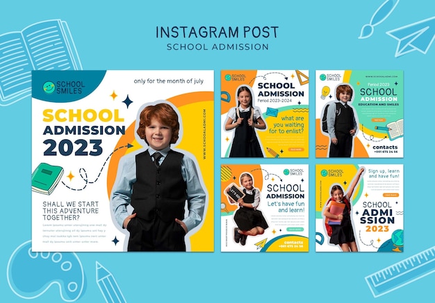 Flat design school admission instagram posts