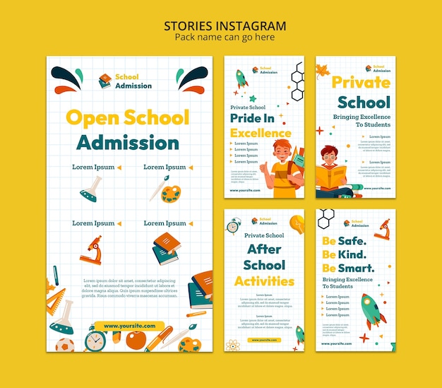 Free PSD flat design school admission instagram stories