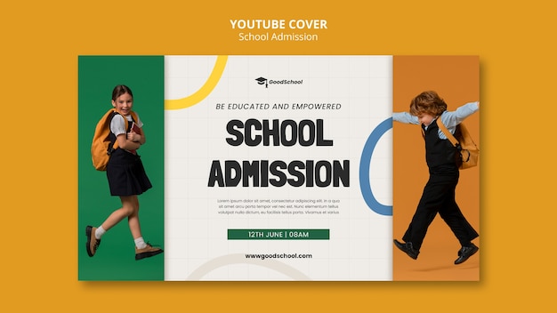 Free PSD flat design school admission youtube cover