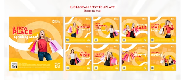 Free PSD flat design shopping mall  instagram posts