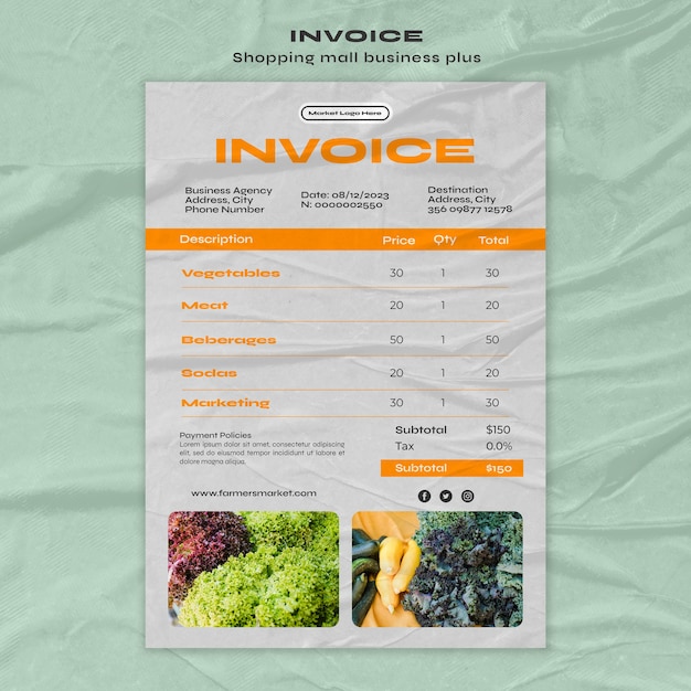 Flat design shopping mall invoice template