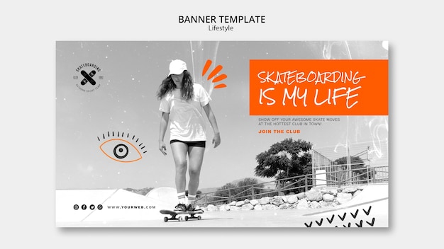 Free PSD flat design skateboarding lifestyle banner