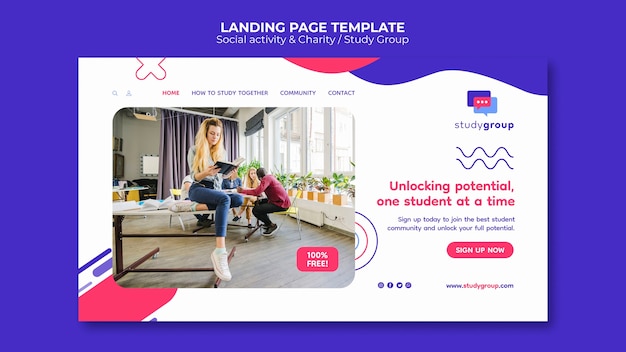 Free PSD flat design social activity landing page template