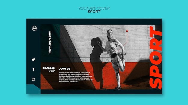 Free PSD flat design sport concept  youtube cover template