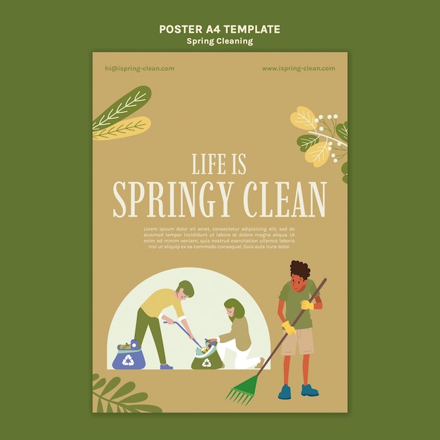 Free PSD flat design of spring cleaning template