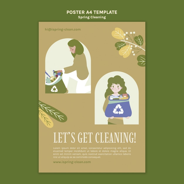 Free PSD flat design of spring cleaning template