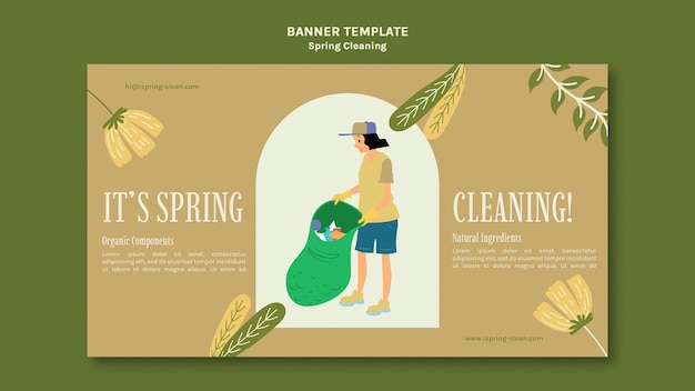 Free PSD flat design of spring cleaning template