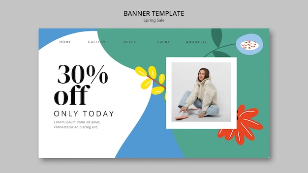 Free PSD flat design spring sale landing page