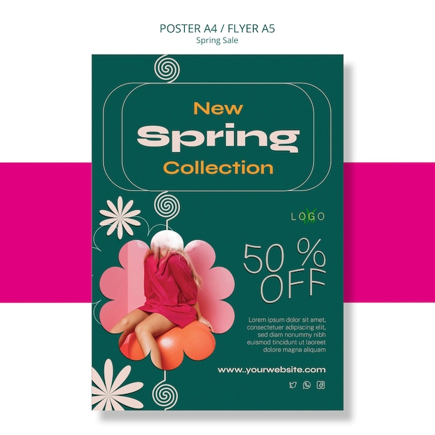 Free PSD flat design spring sale poster template