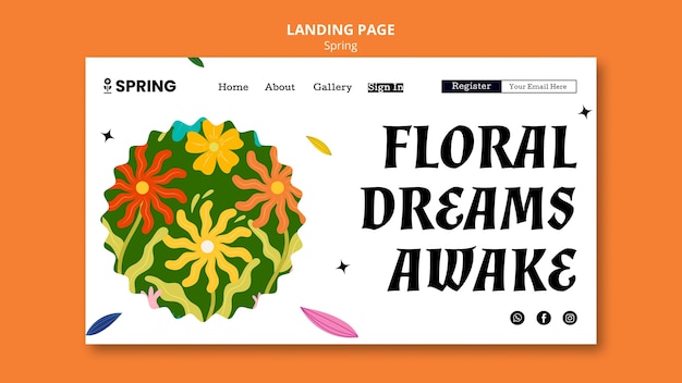 Free PSD flat design spring season landing page template