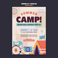 Free PSD flat design summer camp poster template