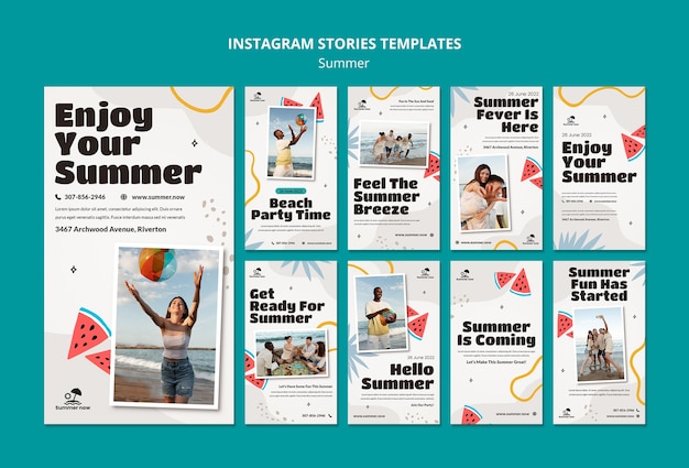 Free PSD flat design summer instagram stories  template