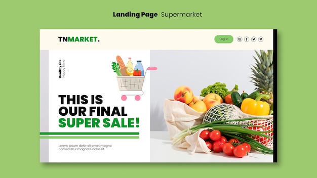 Free PSD flat design supermarket landing page