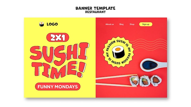 Flat design sushi banner template