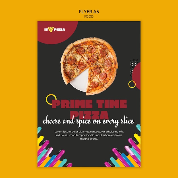 Free PSD flat design tasty pizza a5 flyer template