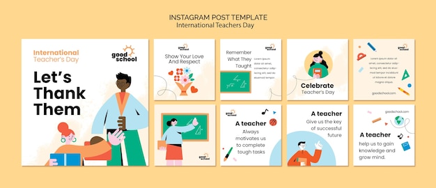 Free PSD flat design teacher's day instagram post template