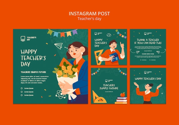 Flat design teacher's day instagram posts