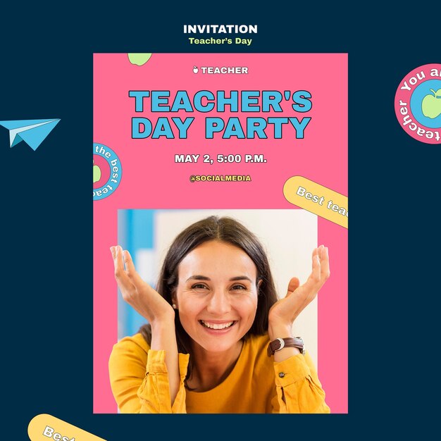 Flat design teacher's day invitation template