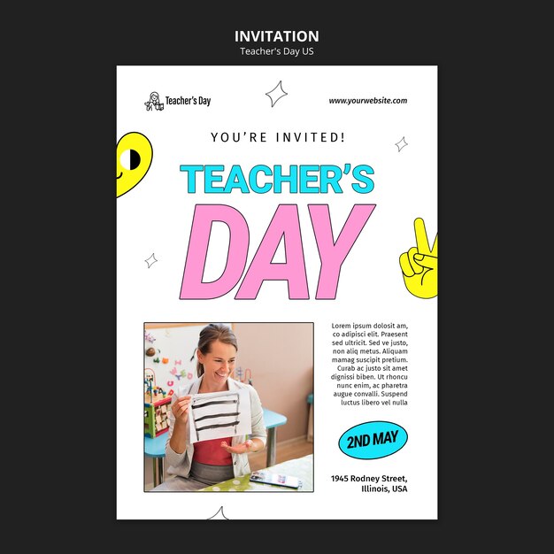 Flat design teacher's day invitation template