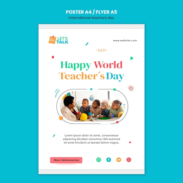 Free PSD flat design teacher's day poster template