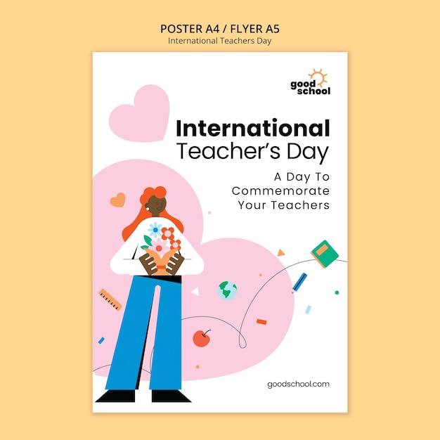 Flat design teacher's day poster template