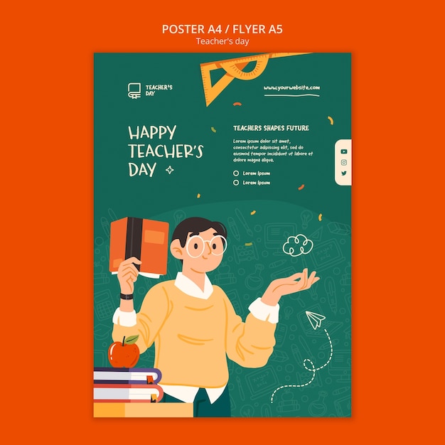 Free PSD flat design teacher's day poster template