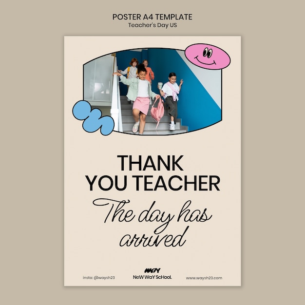 Free PSD flat design teacher's day poster template