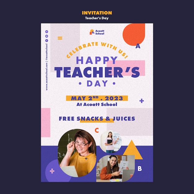 Free PSD flat design teacher's day template