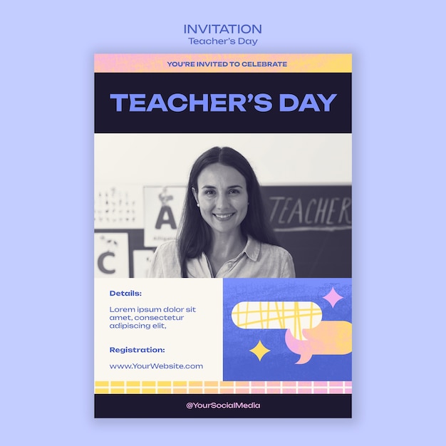 Free PSD flat design teacher's day template