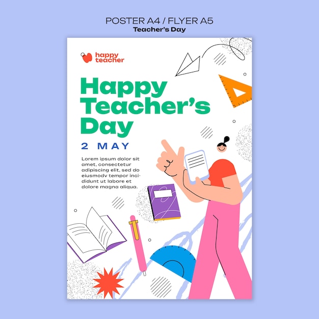 Free PSD flat design teacher's day template