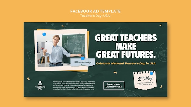 Free PSD flat design teacher's day template