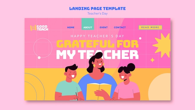 Free PSD flat design teacher's day template