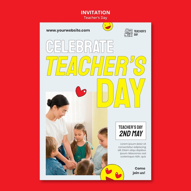 Free PSD flat design teacher's day template