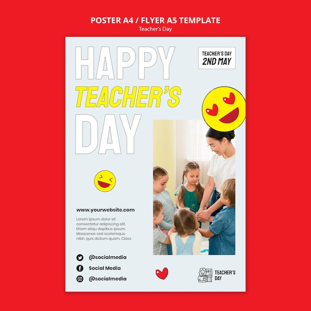 Free PSD flat design teacher's day template