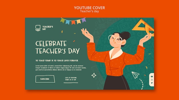 Free PSD flat design teacher's day youtube cover template