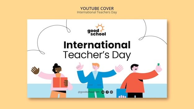 Free PSD flat design teacher's day youtube thumbnail template