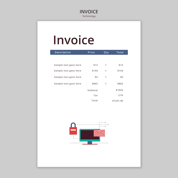 Free PSD flat design technology concept  invoice template