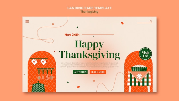 Free PSD flat design thanksgiving landing page