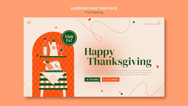 Free PSD flat design thanksgiving landing page