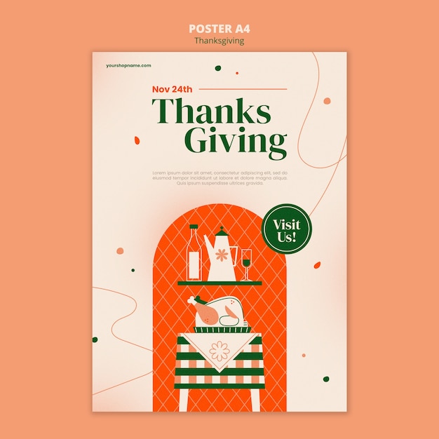 Free PSD flat design thanksgiving poster template